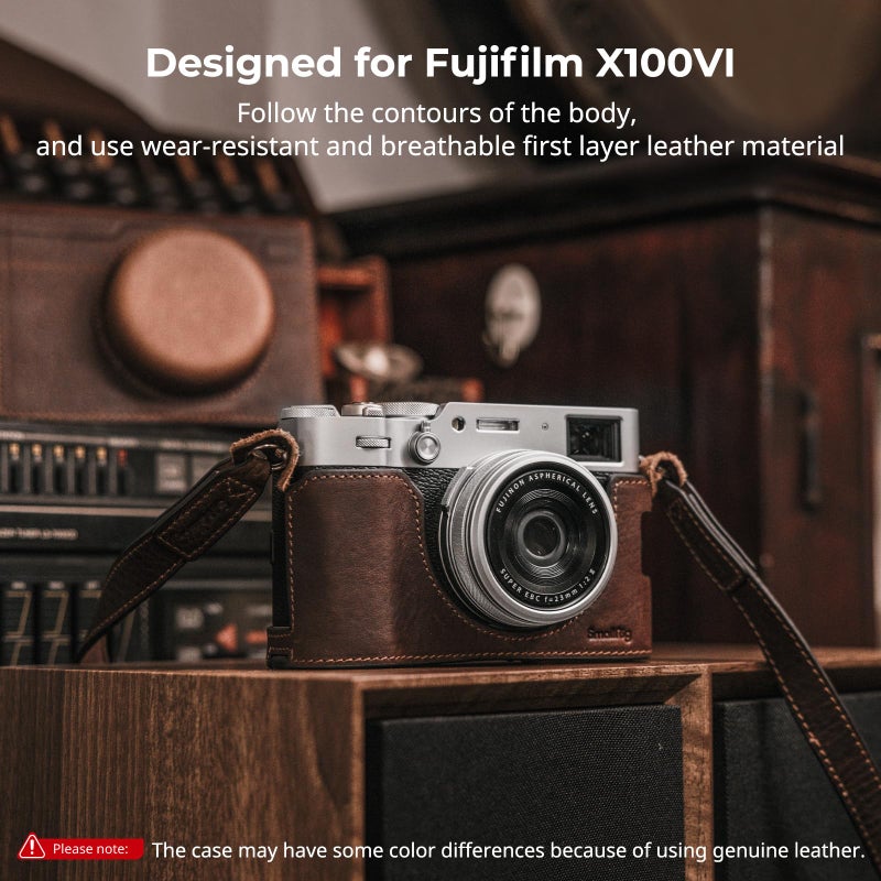 SMALLRIG طقم حقيبة جلدية SMALLRIG لكاميرا FUJIFILM X100VI، يتضمن حقيبة نصفية، غطاء قابل للطي وحزام كتف، مادة جلدية أصلية، محمولة وواقية - 4558 - Image 2