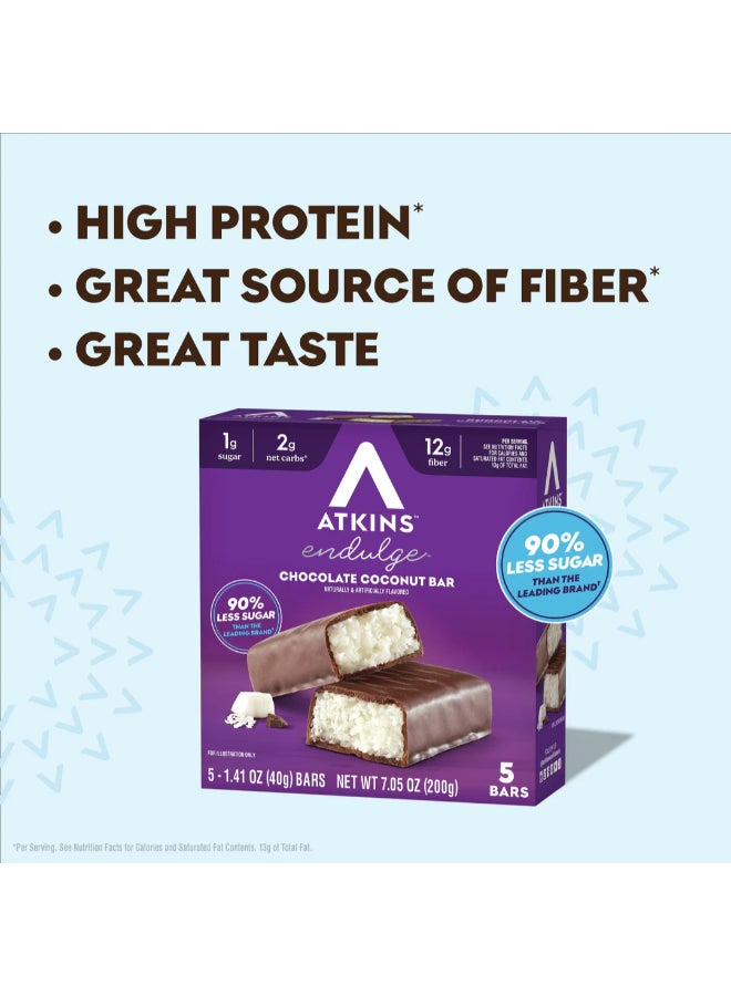 Atkins Endulge Chocolate Coconut Bar 5 Bars 1.41 oz (40 g) Each - Image 2