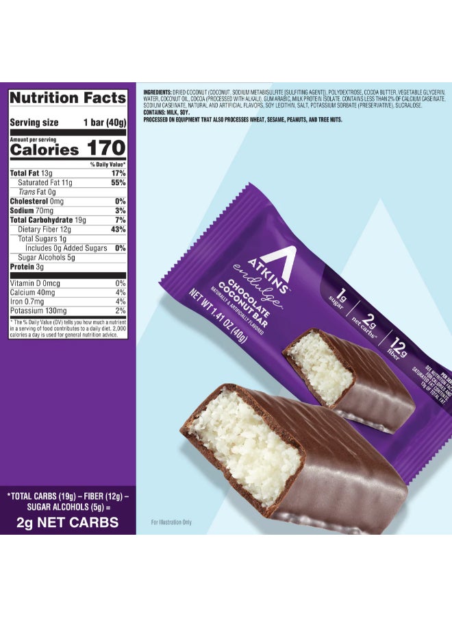 Atkins Endulge Chocolate Coconut Bar 5 Bars 1.41 oz (40 g) Each - Image 3