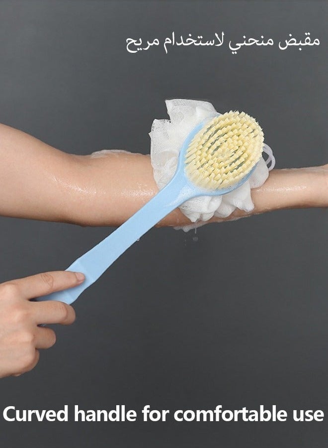 كيلا فرشاة استحمام برأسين، منشفة فرك للظهر بمقبض طويل، فرشاة تدليك استحمام ناعمة الشعيرات، فرشاة ظهر على شكل كرة استحمام مقشرة، مناسبة للاستخدام الرطب والجاف، للجنسين (أزرق) - Image 4