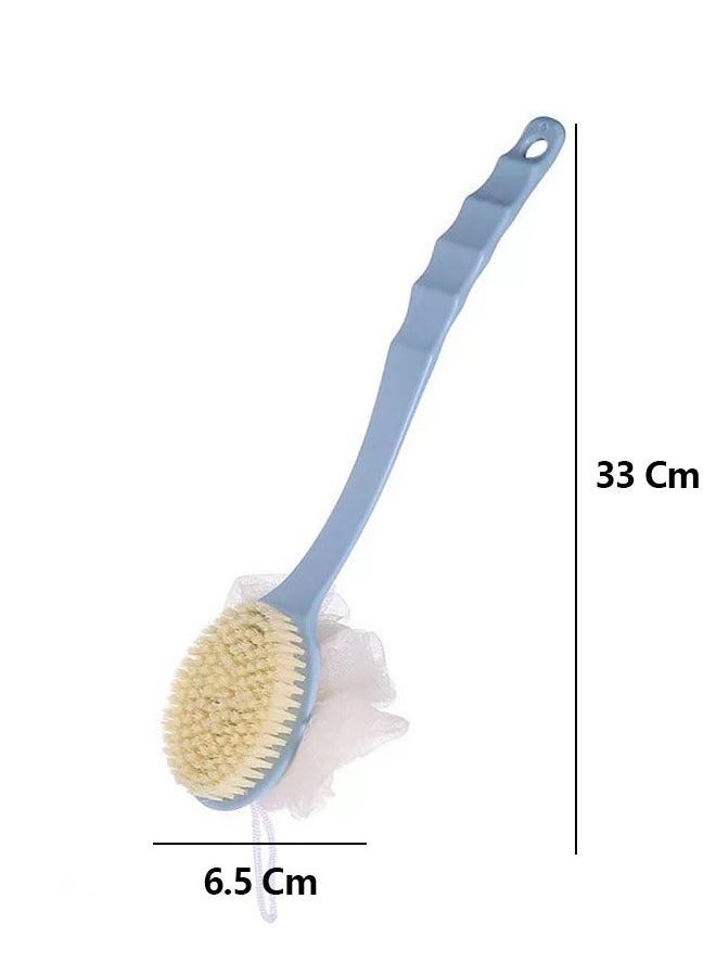 كيلا فرشاة استحمام برأسين، منشفة فرك للظهر بمقبض طويل، فرشاة تدليك استحمام ناعمة الشعيرات، فرشاة ظهر على شكل كرة استحمام مقشرة، مناسبة للاستخدام الرطب والجاف، للجنسين (أزرق) - Image 5