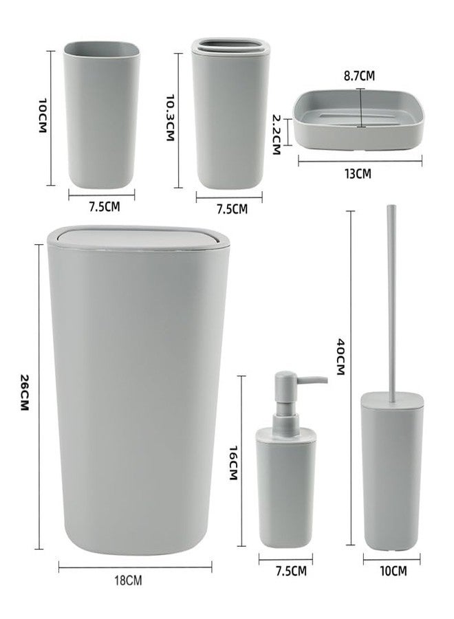 HOME CUBE 6Pcs Bathroom Accessories Set, Soap Dish, Soap Dispenser, Toothbrush Holder, Mouth Wash Cup, Dustbin, Toilet Brush Holder, Complete Bath Organiser for Bathroom (Grey) - Image 4