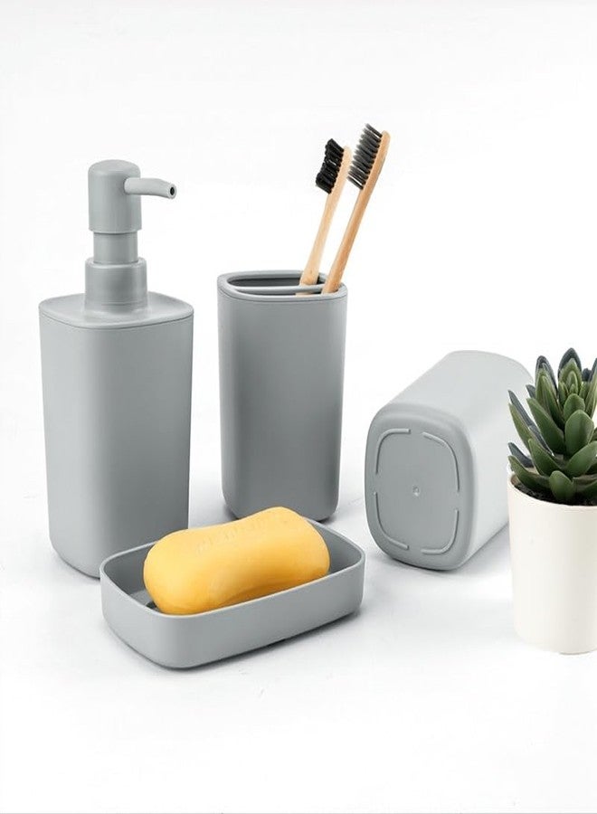 HOME CUBE 6Pcs Bathroom Accessories Set, Soap Dish, Soap Dispenser, Toothbrush Holder, Mouth Wash Cup, Dustbin, Toilet Brush Holder, Complete Bath Organiser for Bathroom (Grey) - Image 5