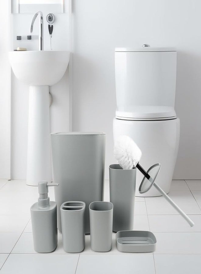 HOME CUBE 6Pcs Bathroom Accessories Set, Soap Dish, Soap Dispenser, Toothbrush Holder, Mouth Wash Cup, Dustbin, Toilet Brush Holder, Complete Bath Organiser for Bathroom (Grey) - Image 3