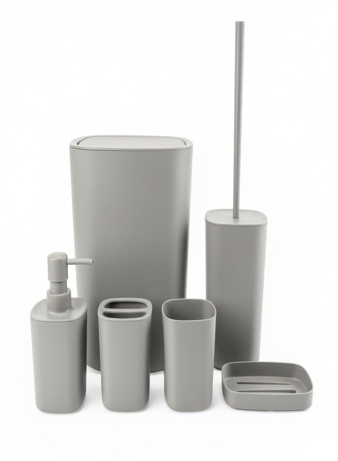HOME CUBE 6Pcs Bathroom Accessories Set, Soap Dish, Soap Dispenser, Toothbrush Holder, Mouth Wash Cup, Dustbin, Toilet Brush Holder, Complete Bath Organiser for Bathroom (Grey) - Image 1