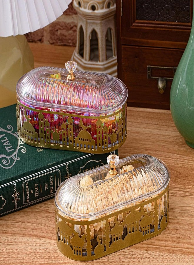 YXQ 2 Pcs Ramadan Trays with Lid - Metal Gold Tone Ramadan Decoration, Elegant Middle Eastern Design for Eid Celebrations and Festive Gatherings - Image 4
