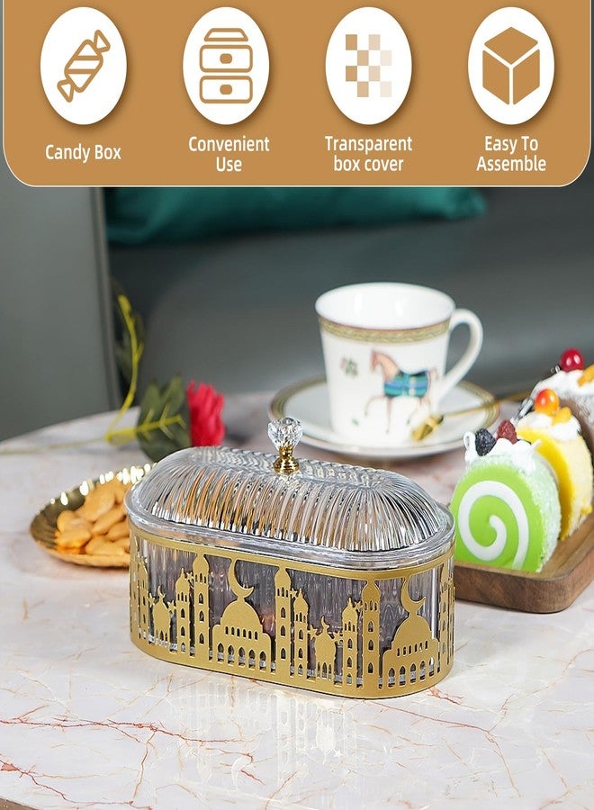 YXQ 2 Pcs Ramadan Trays with Lid - Metal Gold Tone Ramadan Decoration, Elegant Middle Eastern Design for Eid Celebrations and Festive Gatherings - Image 3