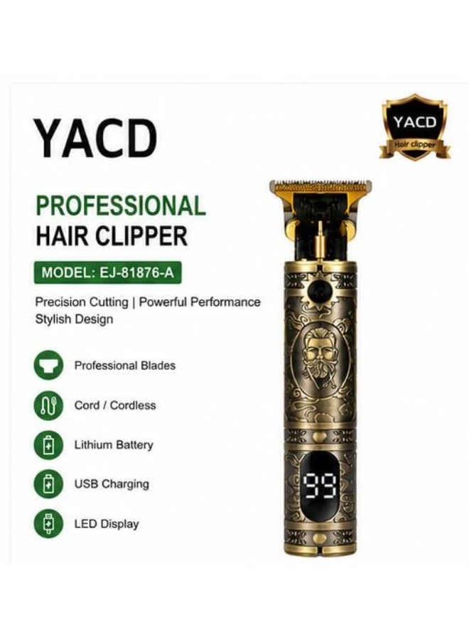 ياكد ماكينة حلاقة احترافية YACD لاسلكية قابلة للشحن بشفرة T مع شاشة LED وشحن USB لتشذيب الشعر واللحية موديل EJ-81876-A - Image 2