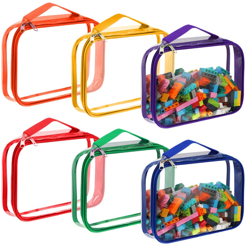 Sanwuta 6 Packs Toy Storage Bags PVC Organizing Case Bags with Zipper Waterproof Toy Container for Board Games Building Blocks Puzzles Small Toys and Kids BooksSmallBright Color - Image 2