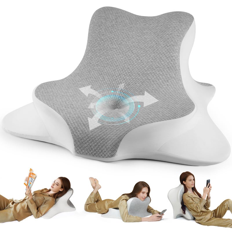 WOGAHEV Reading Pillow for Bed, Lying, Leaning and Prone, Ergonomic Memory Foam Bed Wedge Pillow for Headboard, Chin & Back Support Pillows on Bedrest Couch Floor- Grey - Image 1