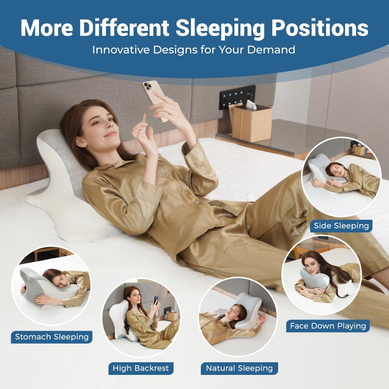 WOGAHEV Reading Pillow for Bed, Lying, Leaning and Prone, Ergonomic Memory Foam Bed Wedge Pillow for Headboard, Chin & Back Support Pillows on Bedrest Couch Floor- Grey - Image 4