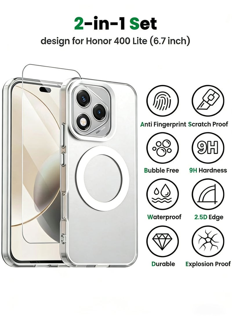 مستقبل نوفا [2 في 1] غطاء Honor 400 Lite مع واقي شاشة زجاجي مقوى عالي الدقة، [مضاد للسقوط ومقاوم للصدمات] [مضاد للانزلاق] [لا يسبب الاصفرار] [لطيف على البشرة] غطاء نحيف صلب غير لامع لهاتف Honor 400 Lite 5G مقاس 6.7 بوصة، أبيض - Image 2