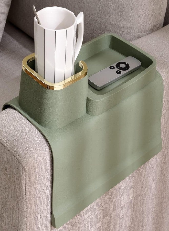 KEYOZA Sofa Armrest Tray, Silicon Cup Holder Tray, Anti-Spill and Anti-Slip, Flexible & Foldable, Dining Rectangular Table Mat, Suitable For Food, Drinks, Snacks, Cup (Green) - Image 1
