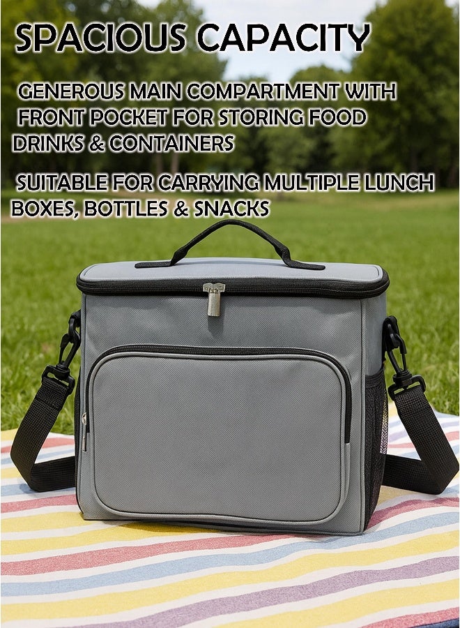 Toshionics Insulated Lunch Box Bag -  with Shoulder Strap & Handle – Thermal Oxford Fabric – Main Compartment + Front Pocket + 2 Mesh Holders – Office, School, Travel – Size 26x15x25 cm – Approx. 9.5L Capacity - Image 3