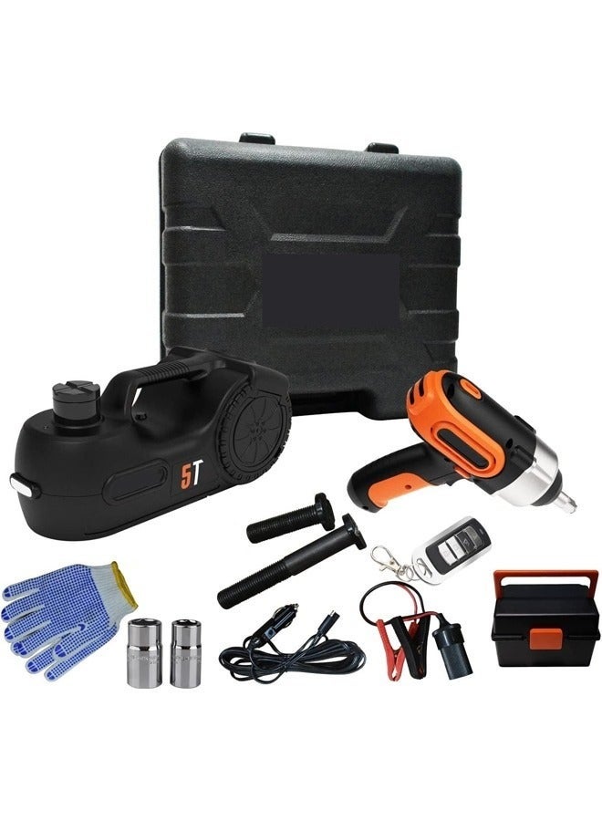 5 Ton Hydraulic Electric Car Jack, Portable Floor Lifting Kit with Electric Impact Wrench with Built-in Inflatable Pump, Flashlight and Remote Control for Tire Replacement and Emergency Car Repair - Image 2