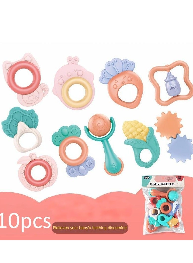 Silicone teether toys are suitable for babies from 3 months old | Drop-proof hand-held teether for babies, multi-textured design, 10-piece set  - Image 1