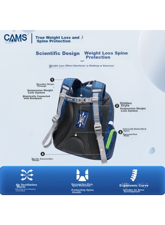 Cams Suspended Weight-reducing Backpack For Primary School Students, Boys And Girls, Grades 1-4, Spine Protection, Ultra-lightweight, Double Shoulder, Starry Sky Blue, S03204 - Image 4