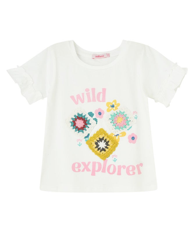 Jelliene WHITE T-SHIRT WITH PRINT & EMBRIODRY - Image 1