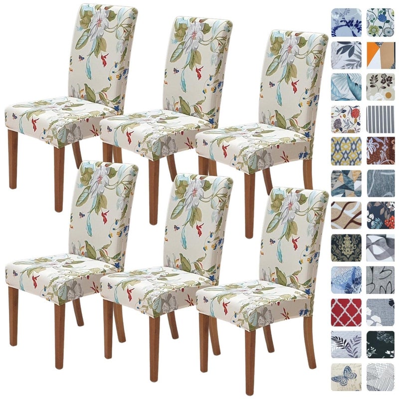 SPRINGRICO Chair Covers for Dining Room 6 Pack Stretch Dining Chair Cover Washable Spandex Kitchen Parsons Chair Slipcovers Green Chair Covers for Home or Party Set of 6 Green Garden
