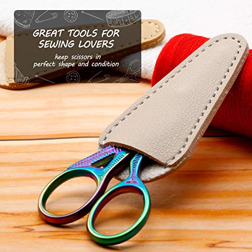 Mudder 6 Pieces Scissors Sheath Safety Leather Scissors Cover Protector Colorful Sewing Scissor Sheath Portable Eyebrow Trimming Beauty Tool Protection Cover Collect Bags (Black, Gray and Light Apricot) - Image 3