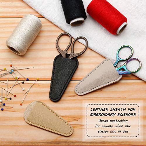 Mudder 6 Pieces Scissors Sheath Safety Leather Scissors Cover Protector Colorful Sewing Scissor Sheath Portable Eyebrow Trimming Beauty Tool Protection Cover Collect Bags (Black, Gray and Light Apricot) - Image 2