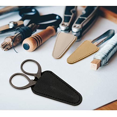 Mudder 6 Pieces Scissors Sheath Safety Leather Scissors Cover Protector Colorful Sewing Scissor Sheath Portable Eyebrow Trimming Beauty Tool Protection Cover Collect Bags (Black, Gray and Light Apricot) - Image 5
