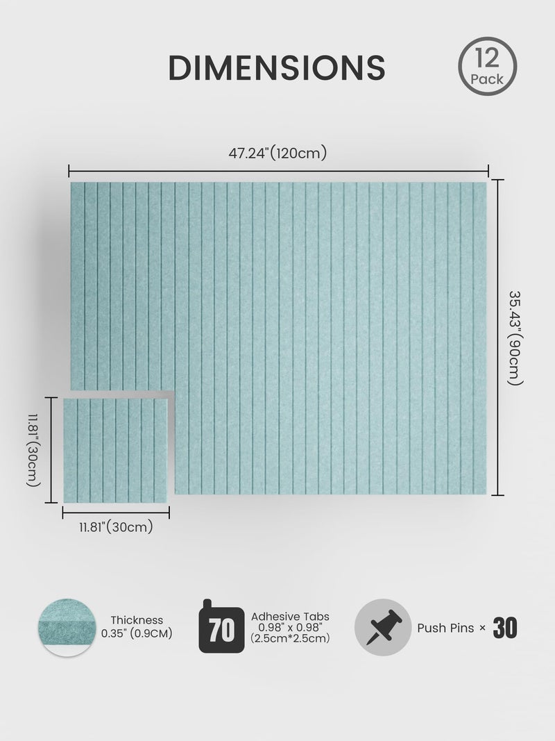 Bumusty Large Cork Board Alternative-48 x 36" Felt Bulletin Board Tiles, with 30 Pushpins, 70 Adhesive Tabs, Fine-Stripe 12-Pack, Cork Boards for Office Push Pin Board Felt Board-Aqua Blue - Image 2