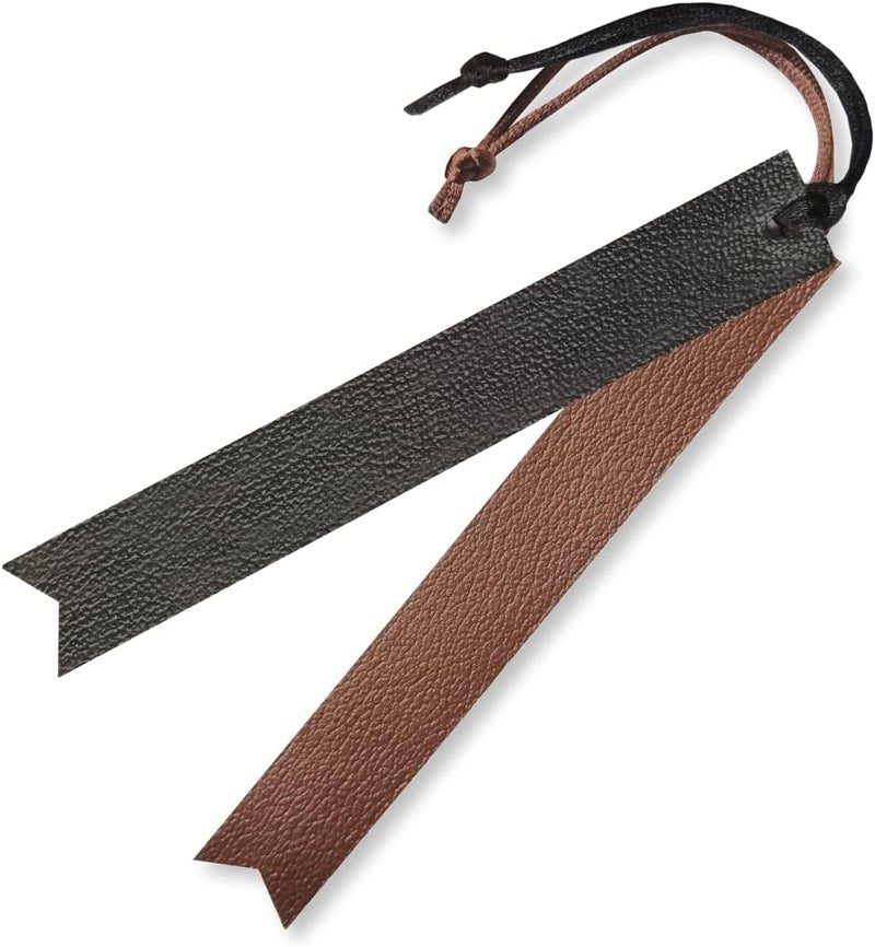 لي آرت علامات مرجعية من جلد الجمل الأصلي - علامات مرجعية مصنوعة يدويًا من الجلد (15 × 2 سم) علامات مرجعية للكبار والأطفال والقراء والرجال والنساء هدايا لمحبي الكتب (أسود وبني) - Image 1