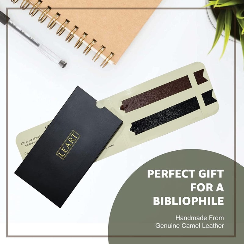 لي آرت علامات مرجعية من جلد الجمل الأصلي - علامات مرجعية مصنوعة يدويًا من الجلد (15 × 2 سم) علامات مرجعية للكبار والأطفال والقراء والرجال والنساء هدايا لمحبي الكتب (أسود وبني) - Image 4