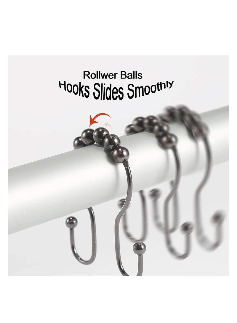 Y&D Shower Curtain Hooks 12PCS Rings, Stainless Steel Roller Rust-Resistant Balance Sliding Anti-Drop Double Head Rings for Bathroom Rods Curtains (Bronze)  - Image 2