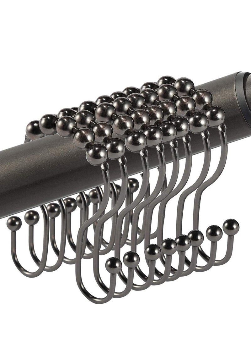 Y&D Shower Curtain Hooks 12PCS Rings, Stainless Steel Roller Rust-Resistant Balance Sliding Anti-Drop Double Head Rings for Bathroom Rods Curtains (Bronze)  - Image 1