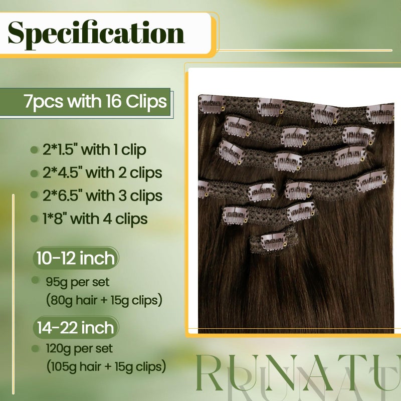 RUNATURE Real Hair Extensions Clip Ins, Brown Clip in Hair Extensions Real Human Hair, 18 Inch 120g 7pcs Full Head Thick Remy Hair, Add Hair Volume #4 Chocolate Brown - Image 3