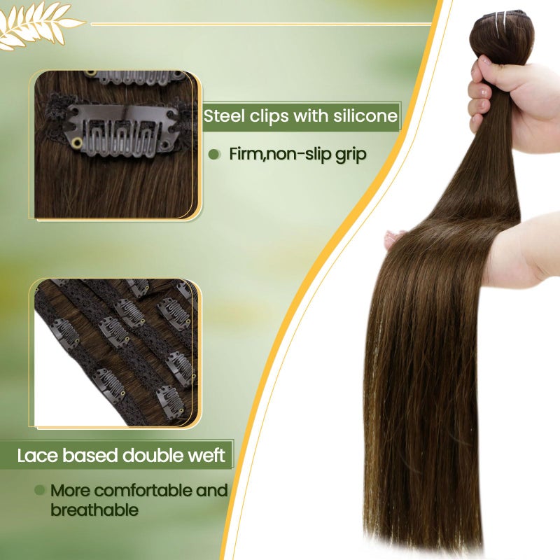 RUNATURE Real Hair Extensions Clip Ins, Brown Clip in Hair Extensions Real Human Hair, 18 Inch 120g 7pcs Full Head Thick Remy Hair, Add Hair Volume #4 Chocolate Brown - Image 4
