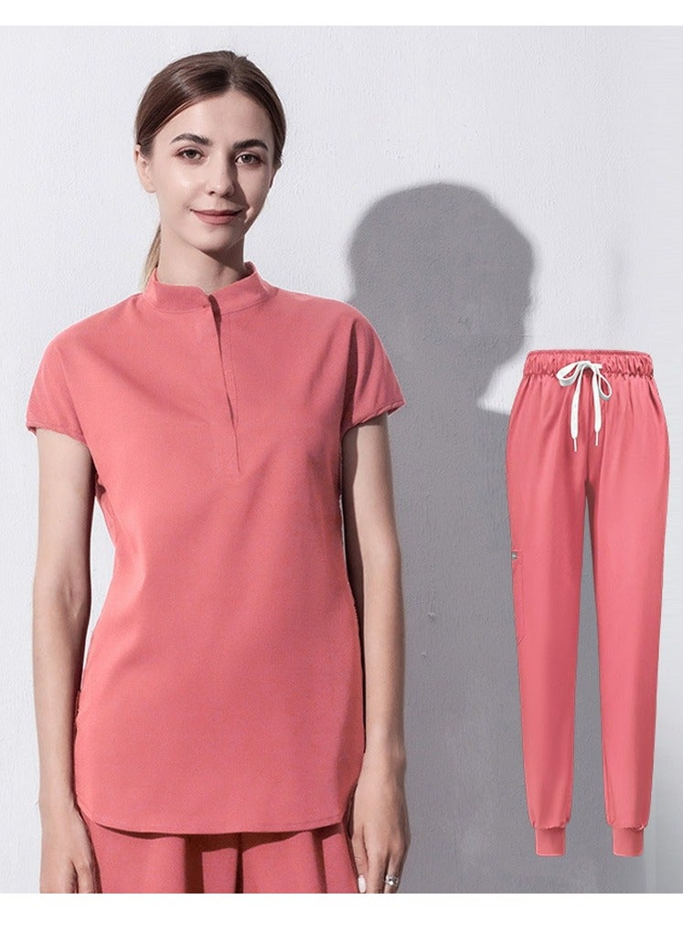 Loquat Medical Uniform Scrubs 2 Piece Set Stand Collar Top and Elastic Waist Jogger Pants Suit Orange Red 