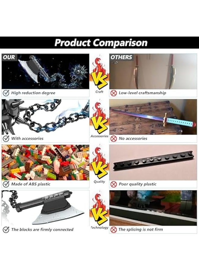 Demon Slayer Building Set, 43in Axe and Meteor Hammer Block Kit, Creative Gyomei Himejima Weapon Building Blocks Set Gifts Toys for Adults Kids 8+ (779 PCS) - Image 5