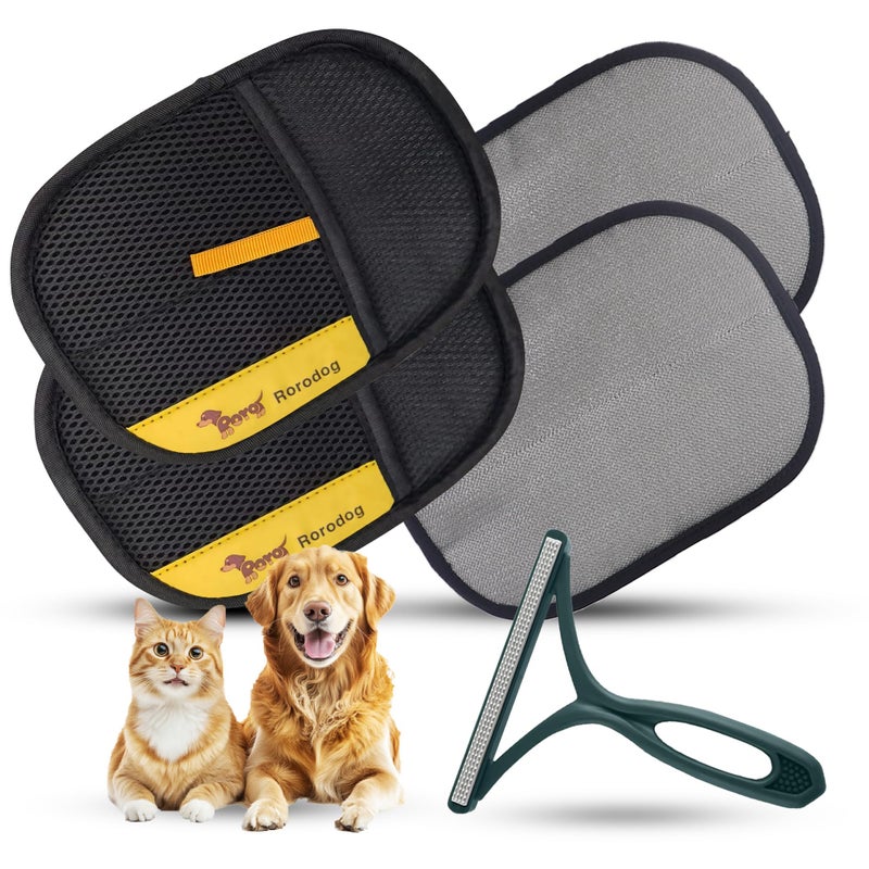 Rorodog 2-Pack Pet Hair Removal Gloves with A Hair/Lint Removal Tool - Remove Cat/Dog Fur from Clothing, Furniture, Car Seats, Bedding & Carpet - Reusable & Washable Lint Hair Remover for Pet Owners - Image 1