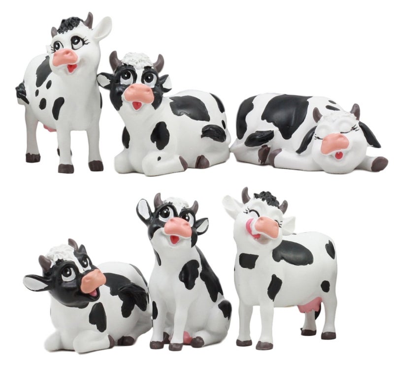 Gifts  Decor Ebros Set of 6 Whimsical Cute Bovine Cows Figurines Cattle Cow Animal Collectibles Countryside Farm Meadows Pasture Cow Statues