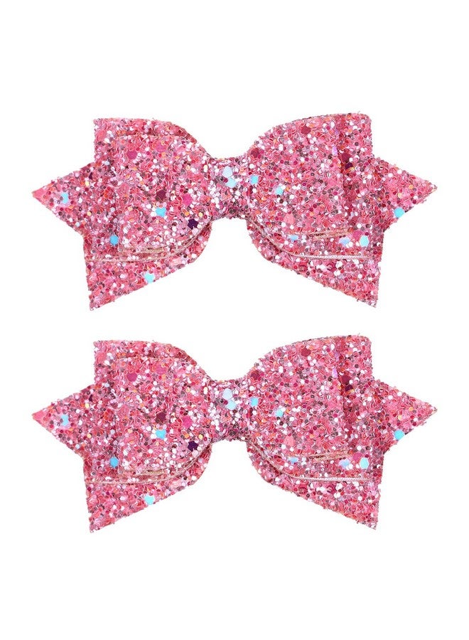 ميروكش ربطات شعر وردية لامعة بطول 4 بوصات مع ترتر لامع ومشابك على شكل تمساح ودبابيس شعر للأطفال الصغار والمراهقين والفتيات الصغيرات وأعياد الميلاد وحفلات الزفاف وإكسسوارات ديكور فساتين حفلات عيد الحب - Image 1