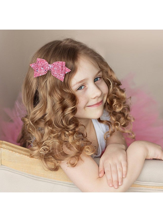ميروكش ربطات شعر وردية لامعة بطول 4 بوصات مع ترتر لامع ومشابك على شكل تمساح ودبابيس شعر للأطفال الصغار والمراهقين والفتيات الصغيرات وأعياد الميلاد وحفلات الزفاف وإكسسوارات ديكور فساتين حفلات عيد الحب - Image 2