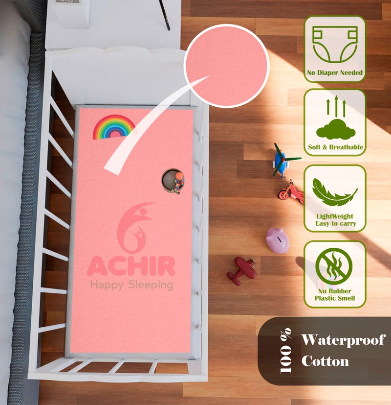 ACHIR Waterproof Cotton Dry Sheet/Bed Protector/Absorbent Mat Large, 100 cm x 140 cm, Pink - Image 4