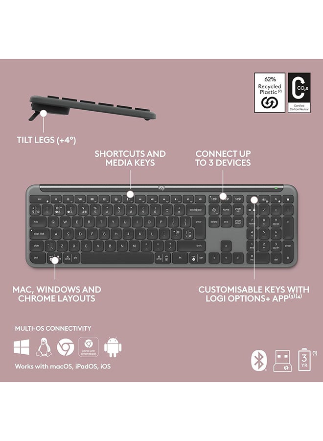 Logitech Signature Slim K950 Wireless Keyboard, Sleek Design, Switch Typing Between Devices, Quiet Typing, Bluetooth, Multi-OS, Windows, Mac, Chrome, Arabic Layout Graphite - Image 3