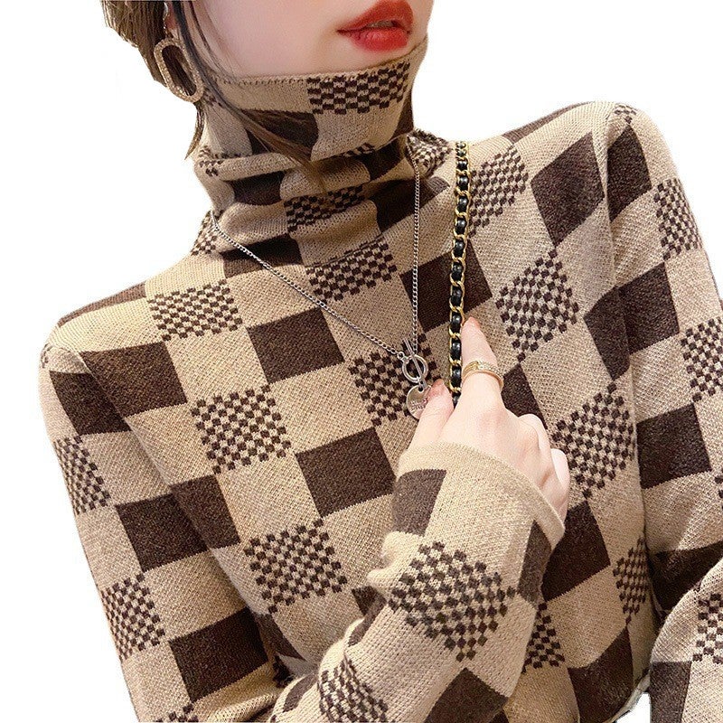 European and American Style Cross-Border Autumn and Winter Plaid Long-Sleeved T-Shirt for Women 2025 New Warm Inner Style Fashionable Bottoming Shirt - Image 2