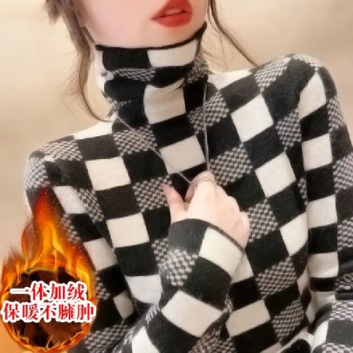 European and American Style Cross-Border Autumn and Winter Plaid Long-Sleeved T-Shirt for Women 2025 New Warm Inner Style Fashionable Bottoming Shirt - Image 1