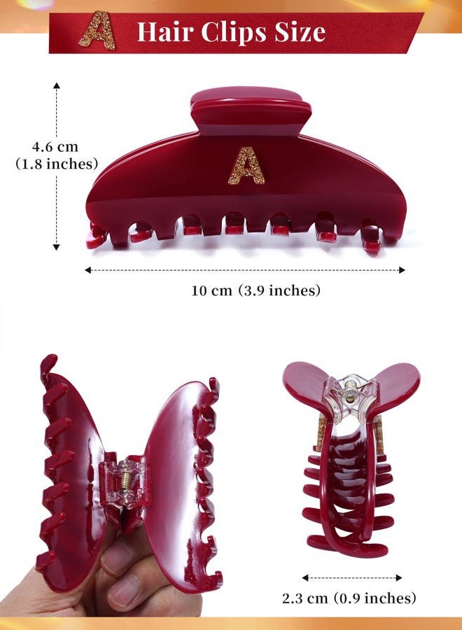 Mesovor Acetate Initial Cute Hair Claw Clips, Letter Elegant 3.9" Cherry Red Hair Banana Clips | Birthday Gifts for Teens Daughter Sister Christmas Gifts (Initial A) - Image 4
