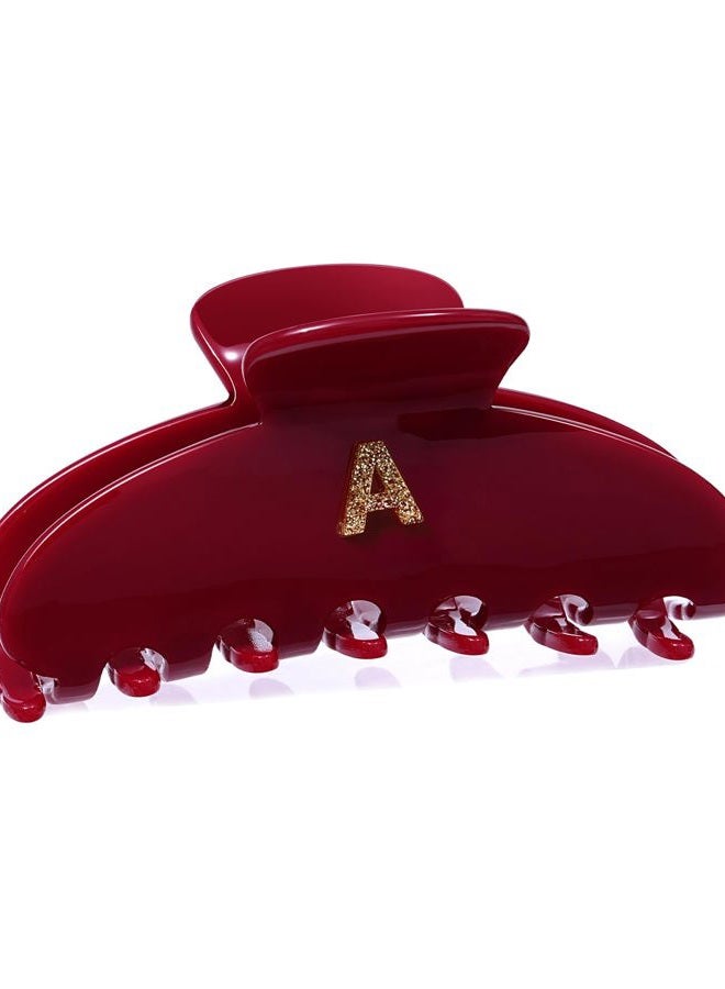 Mesovor Acetate Initial Cute Hair Claw Clips, Letter Elegant 3.9" Cherry Red Hair Banana Clips | Birthday Gifts for Teens Daughter Sister Christmas Gifts (Initial A) - Image 1