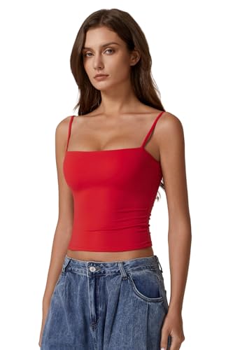 QINSEN Camisole Tops for Women Sleeveless Crop Top Adjustable Spaghetti Strap Basic Undershirt Red S - Image 3
