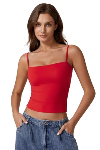 QINSEN Camisole Tops for Women Sleeveless Crop Top Adjustable Spaghetti Strap Basic Undershirt Red S - Image 2