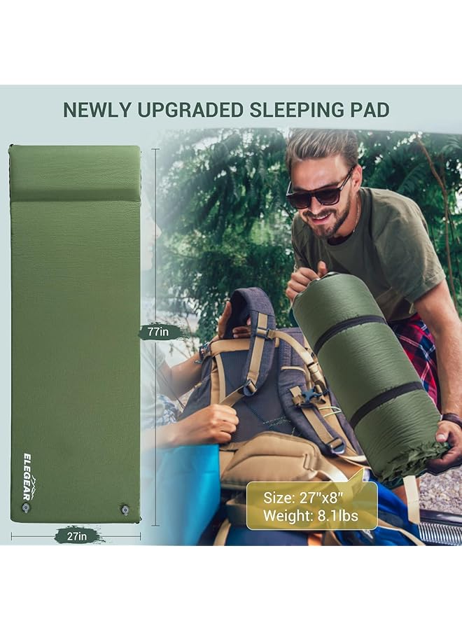 Elegear Self Inflating Sleeping Pad For Camping Ultra Thick Camping Mattress Pad With Pillow Portable Sleeping Mat For Backpacking Hiking Travel Car Tent  - Image 4