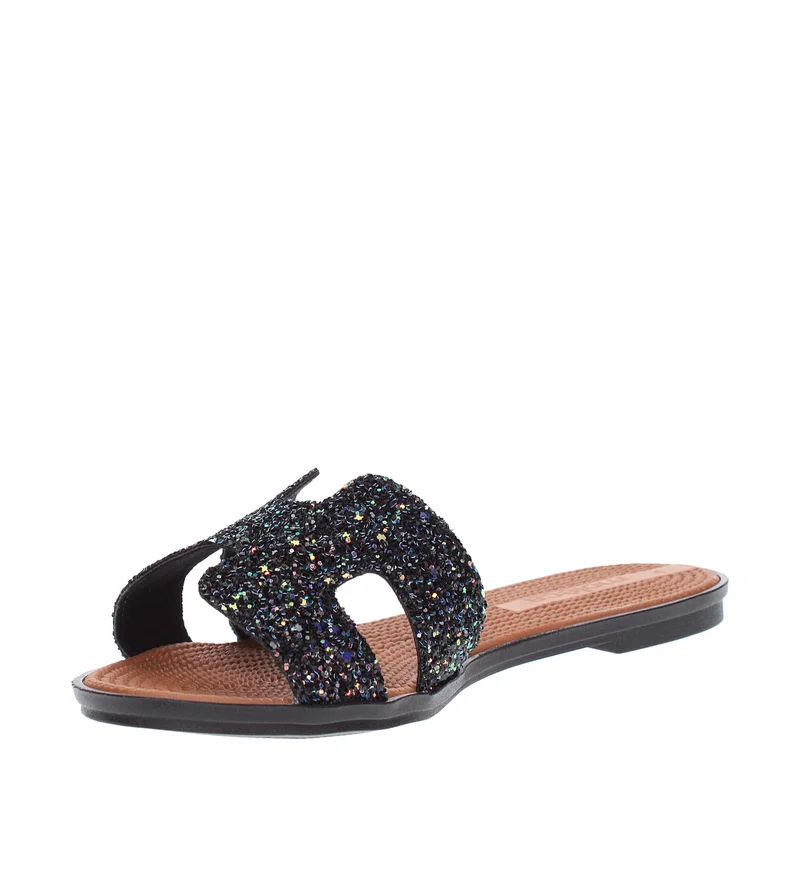 MOLECA MOLECA Flat Sandals for Ladies – BLACK Sandals with Slip On | Comfortable PU Upper & TPR Sole