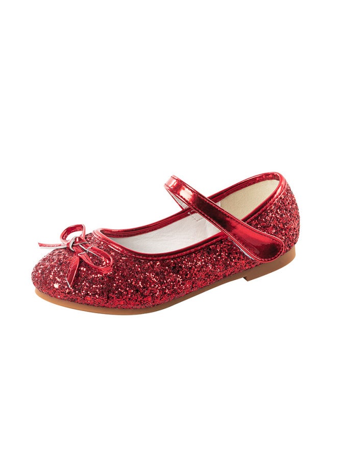 Bowknot Princess Children's Shoes  Velcro Sequin Flat Shoes For Older Girls Dance Leather Shoes Little Princess